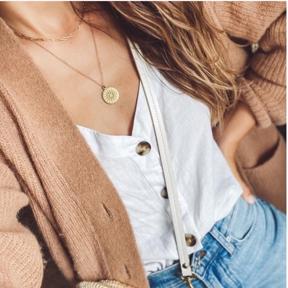 Natalie Borton Chloe Coin Necklace – 22k Matte Gold – New Without Tags